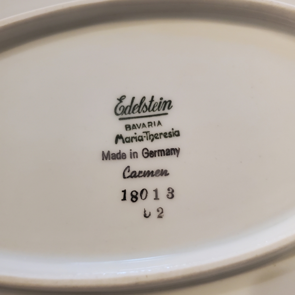 Vintage Edelstein Bavaria Carmen 15" oval china platter pink and grey floral - Picture 7 of 8